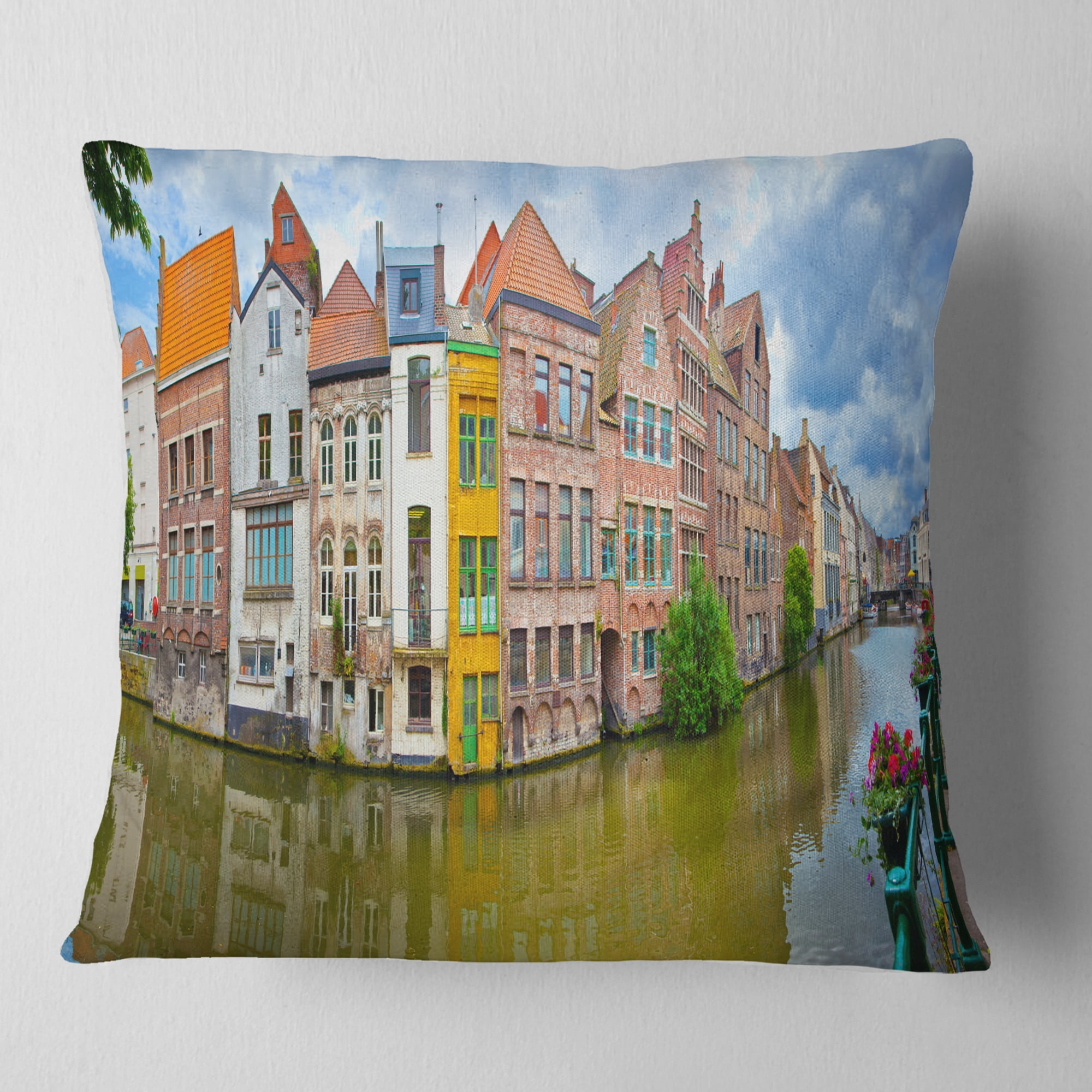 Designart Ghent Belgium Landscape - Photography Throw Pillow - 16x16