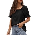 thumbnail image 3 of Camiseta de manga soplada para mujer, color puro, suelta, suave, agradable a la piel, blusa de manga corta de moda para trabajo de oficina al aire libre, 3 of 6