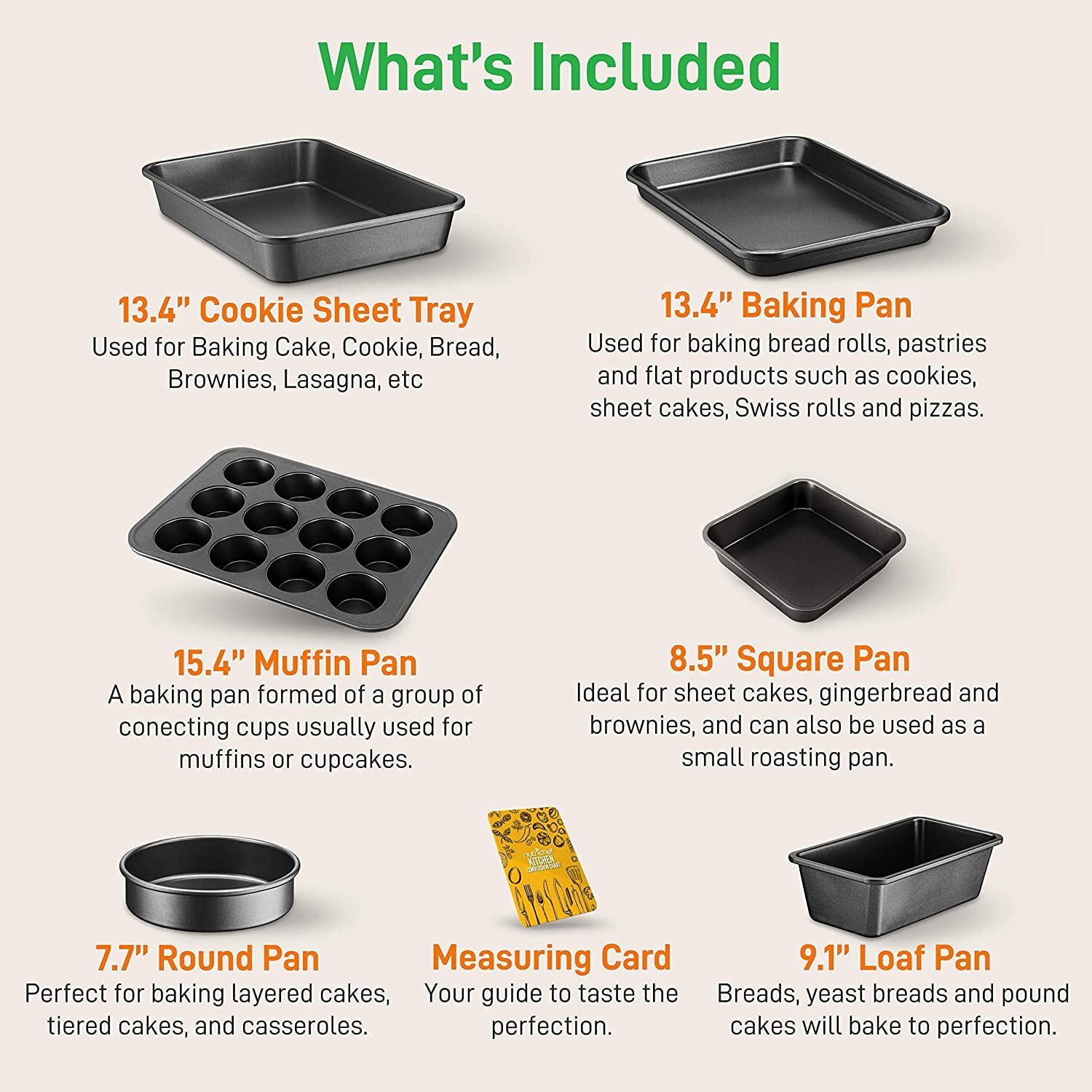 NutriChef Kitchen Oven Baking Pans Carbon Steel W/ Non-stick Black Coating Inside & Outside