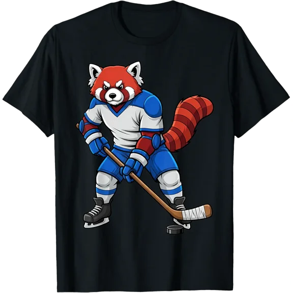 Ice Hockey Red Panda Sports Player Animal T-Shirt All Size S-5Xl