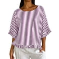 thumbnail image 3 of Asxite Womens Tops Short Sleeve Trendy Striped Ruffle Round Neck Breathable Loose Casual Blouse, 3 of 5