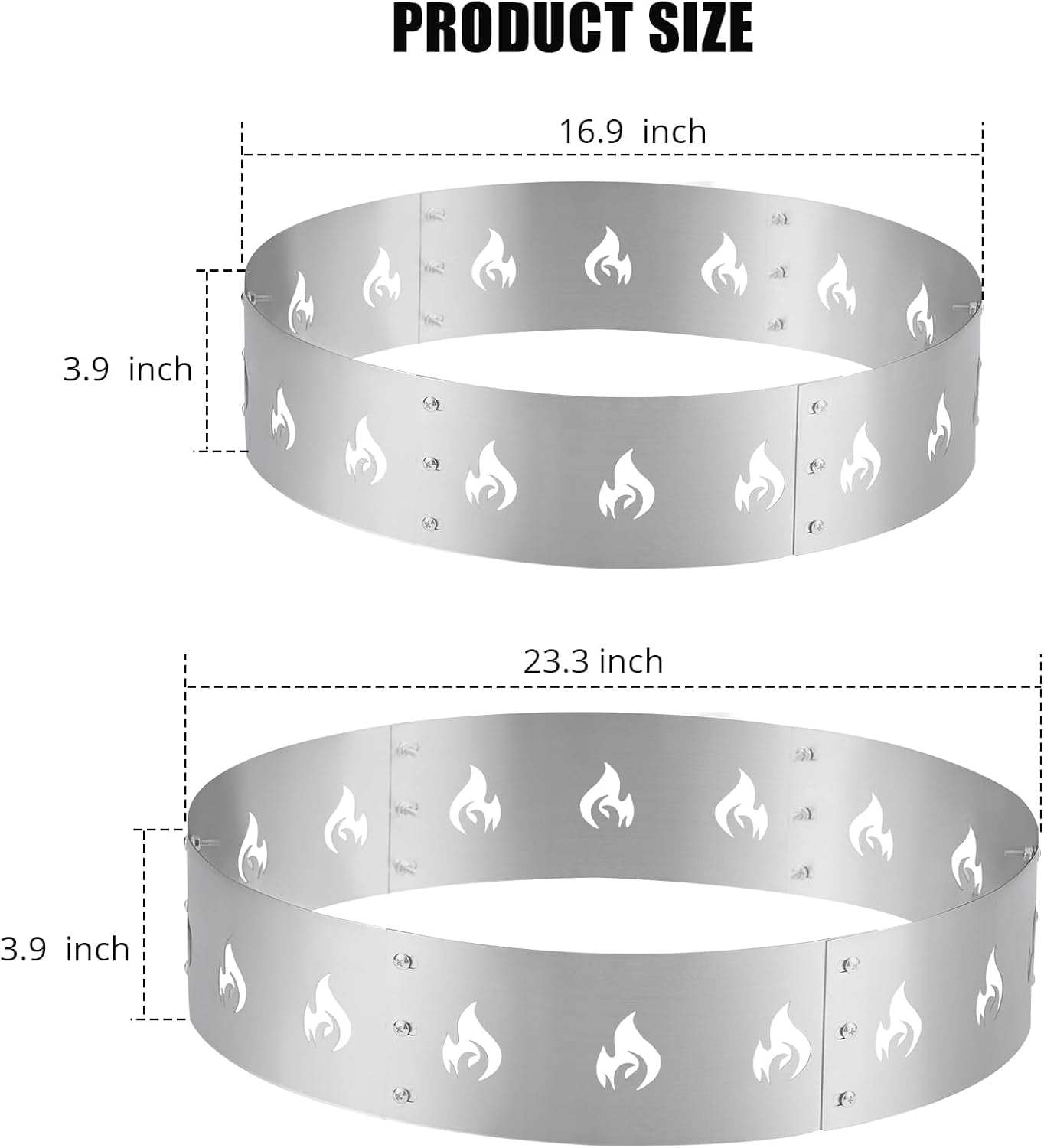 Luku 23.3" Round Fire Ring - Heavy-Duty 2.5mm Thick Steel Fire Pit Ring with High-Temperature Paint for Patio and Backyard