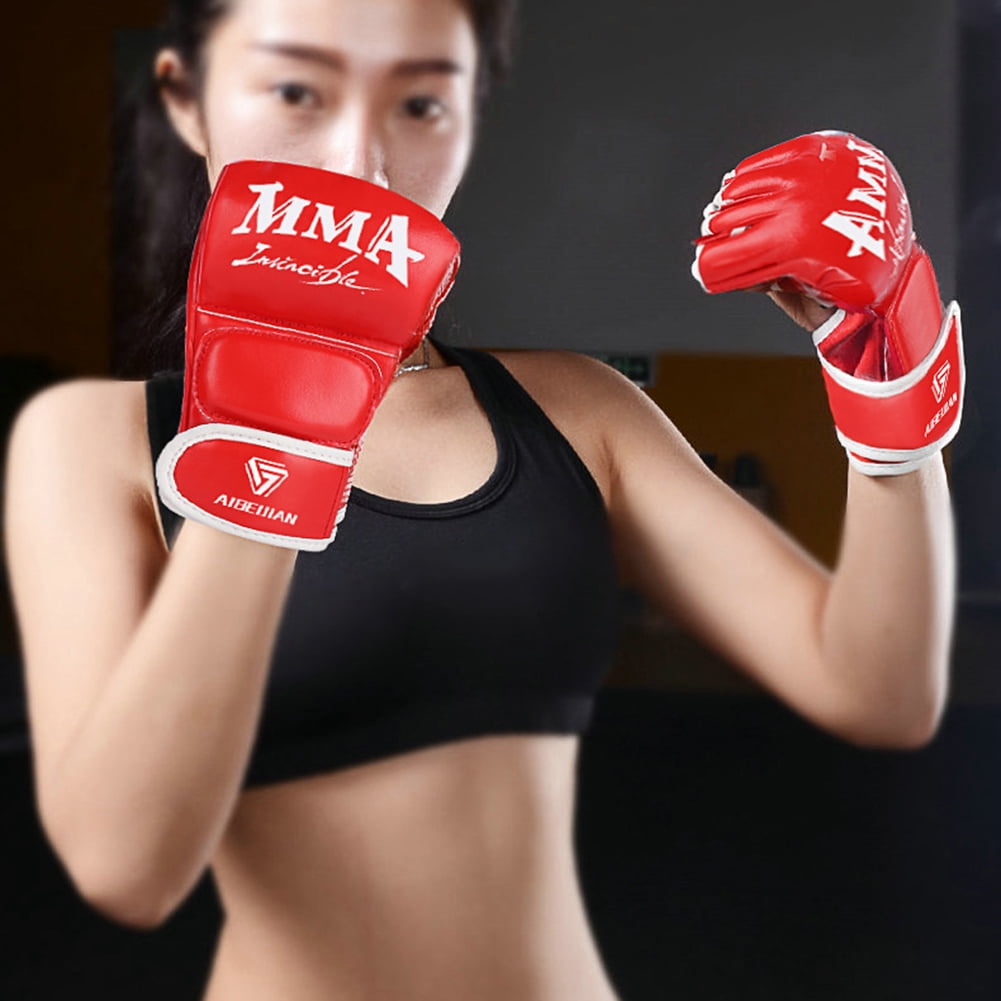 BLEEUS Half Finger Boxing Gloves Wearable Pu Breathable Sports Equipment Fitness Supplies (Red L)