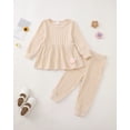 thumbnail image 3 of 2T Baby Girls Clothes 3T Girls Fall Winter Outfits Set Solid Color Toddler Girl Long Sleeve Sweatshirt Top Pants Set Apricot, 3 of 5