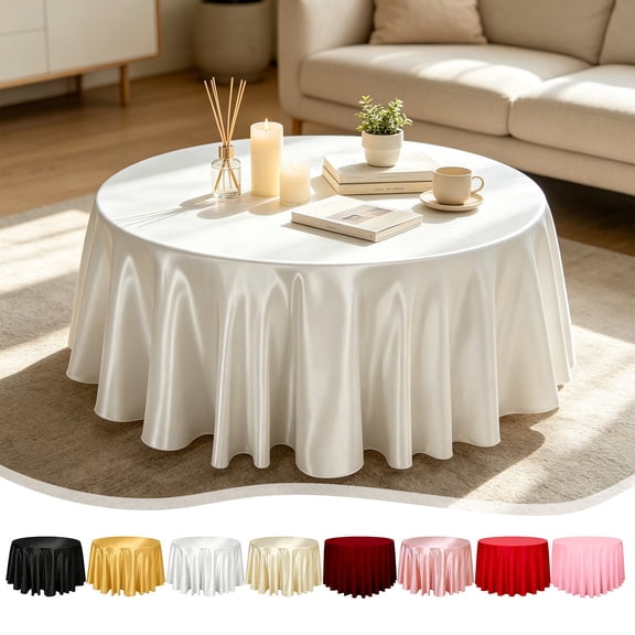 Lpmadey Round Satin Tablecloth 47 in, Wrinkle Resistant Table Cover for Wedding Banquet Party Dining, 8 Colors
