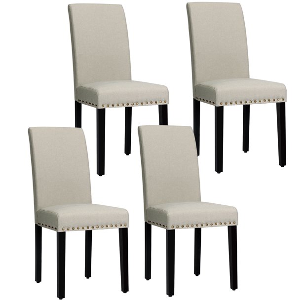 Costway Set of 4 Fabric Dining Chairs w/Nailhead Trim