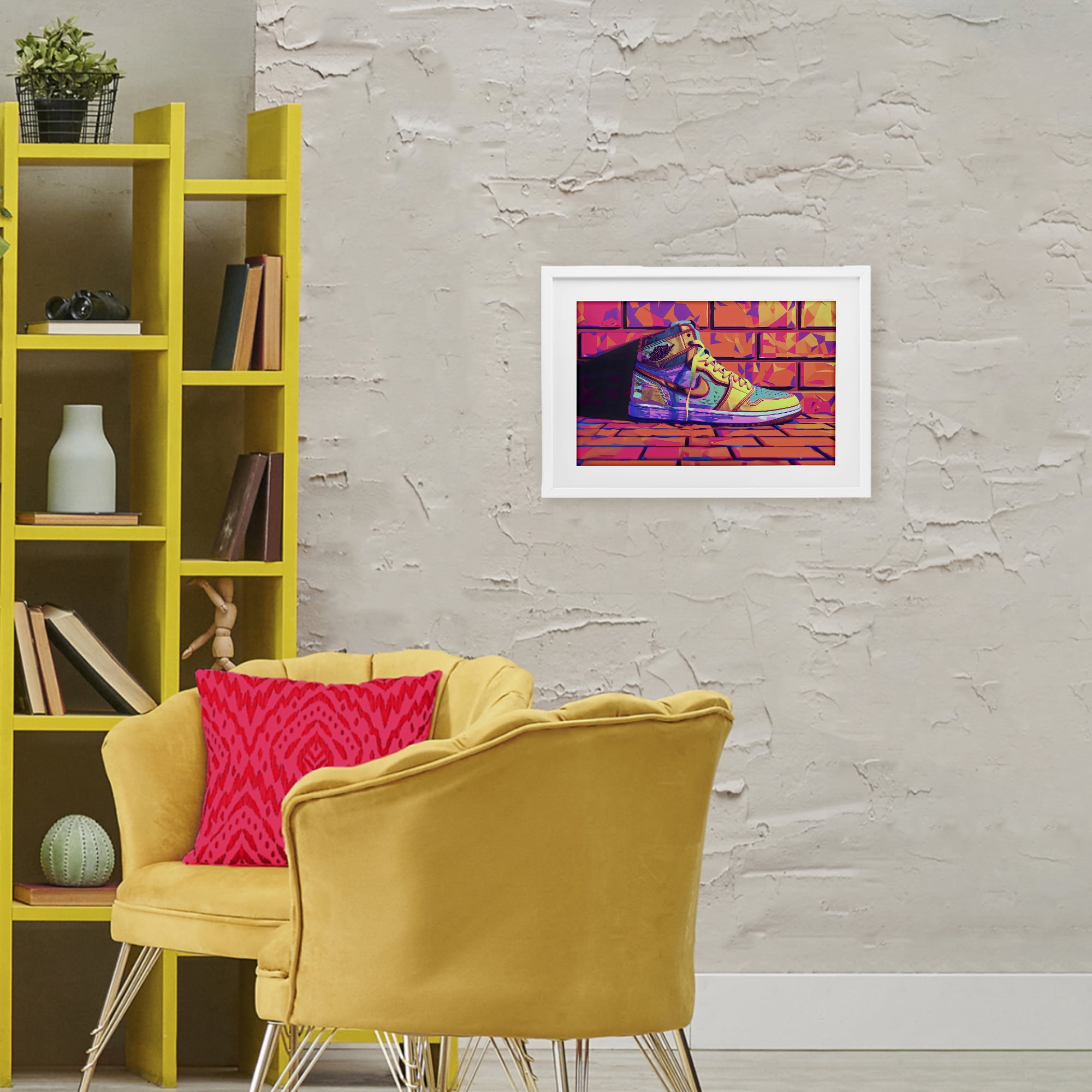 Stupell Industries Sneaker with Vibrant Geometric Hues White Framed Print Under Glass, design by Creative Studio