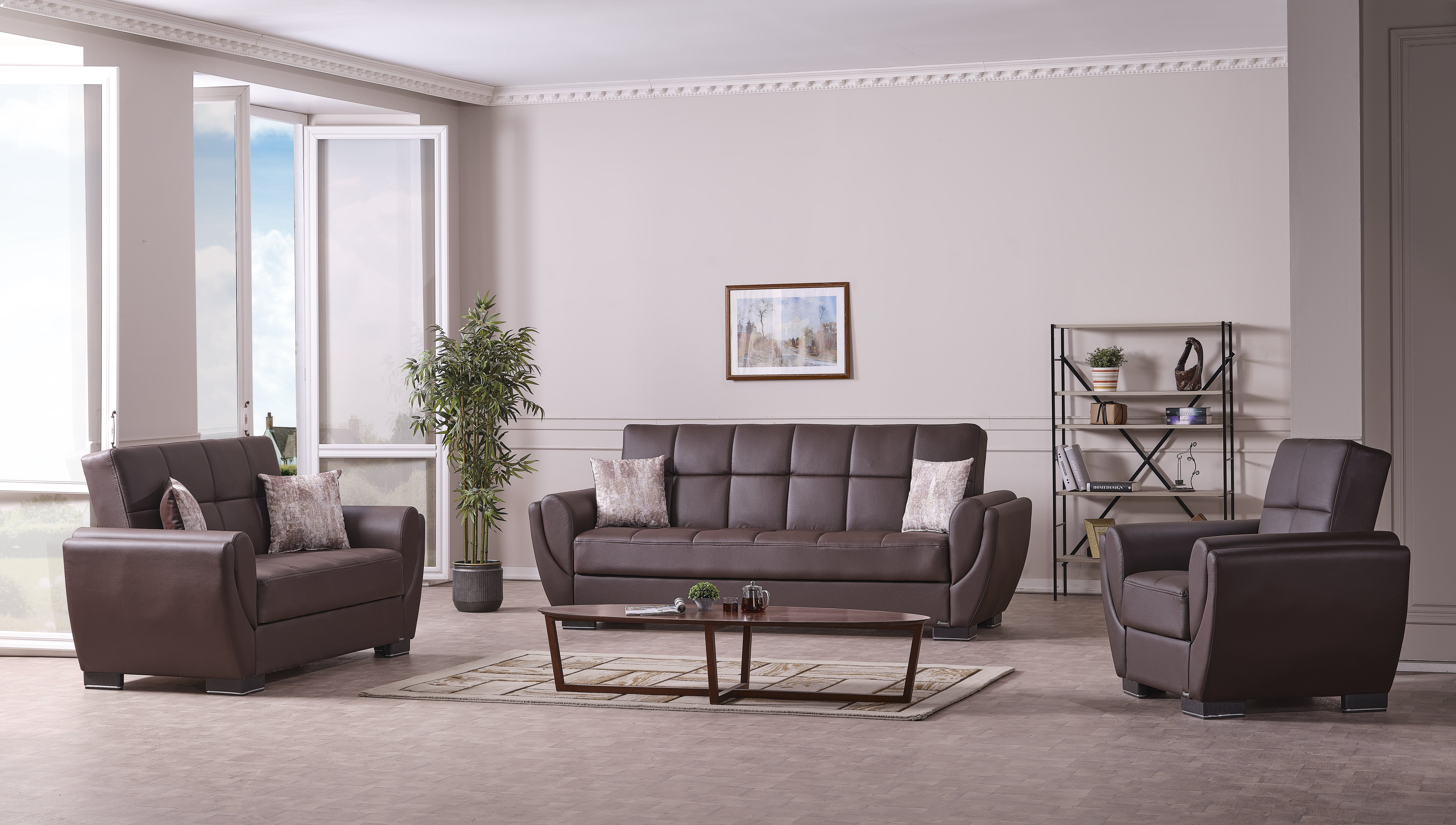 Ottomanson Convertible Accent Armchair with Hidden Storage & Rounded Arms, Firm Comfort Seating, Brown