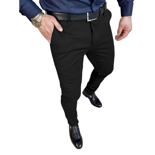 Pantalón slim fit elástico negro para hombre PLEPAN, talla grande