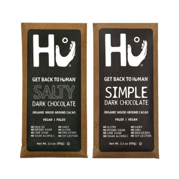 Hu Vegan Chocolate Bars | 2 Pack Simple   Salty Chocolate | Gluten Free, Paleo, Non GMO, Kosher Dark Chocolate | 2.1oz Each