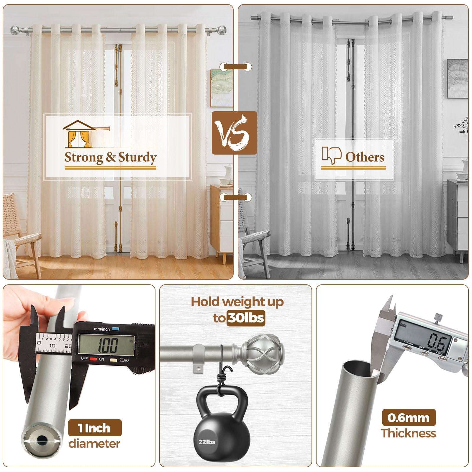 1 Inch Extra Long Curtain Rod 140 To 195 Inches Heavy Duty Rods For Windows 120 170  Adjustable Drapery With Netted Texture Finials