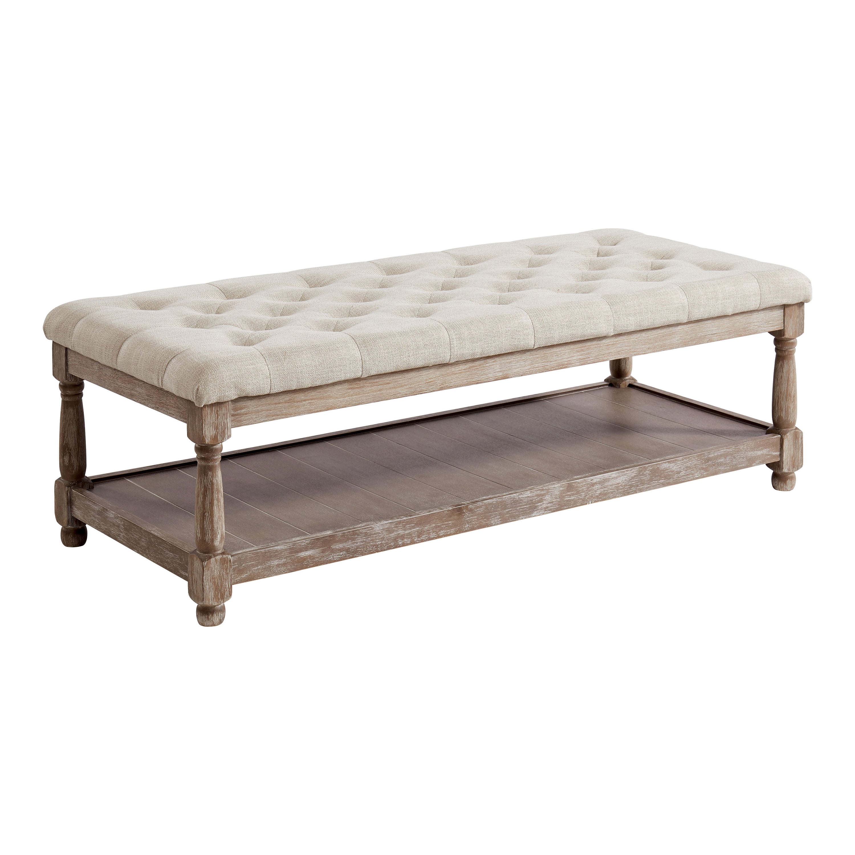 Furniture of America Nolling Wood and Tufted Beige Fabric Natural Tone Hallway Bench