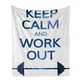 thumbnail image 1 of Fitness Soft Flannel Fleece Throw Blanket, Keep Calm and Work Popular Famous Phrase with Night Sky Galaxy Celestial, Cozy Plush for Indoor and Outdoor Use, 70" x 90", Dark Blue White, by Ambesonne, 1 of 6
