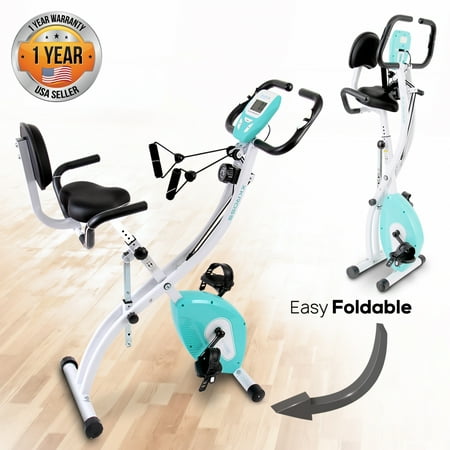 Smart Stationary Exercise Bike - Digital Fitness Bicycle Pedal Trainer with Pulse Monitor Fold-Away Style