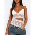 thumbnail image 4 of Women Sexy Y2k Lace Cami Top Sheer Floral Mesh Spaghetti Strap Camisole Slim Fit Tops Club Cocktail, 4 of 5