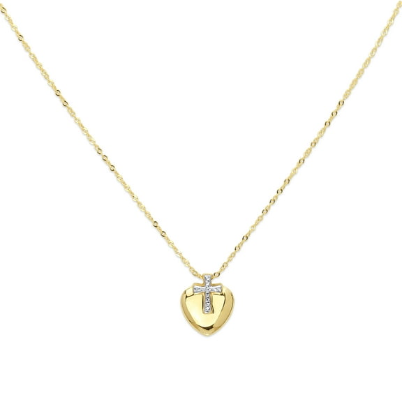 Wellingsale 14k Two Tone White and Yellow Gold Polished Cross Heart Necklace - 18"