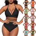 thumbnail image 6 of gakvbuo One Piece Monokini Swimsuit Women Bikini Bathing Swimwear Women Solid Color Backless Strap Color Blocking Off-Shoulder Swimsuit Bikini, 6 of 6