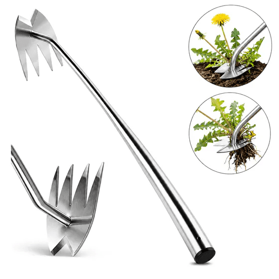 Weed Puller Tool, Manual Weeder Hand Tool, Garden Tools, Weed Cutter Tool, Heavy-Duty Stainless Steel Garden Essentials, 4-Prong Deep Root Weeder for Lawn, Flower Beds, Yard & Vegetable Plots
