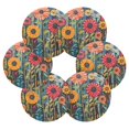 thumbnail image 7 of Yayeee 6 PCS Drink Coasters with Holder Set Woven Absorbent Round Tabletop Hot Pad, Orange Colorful Flowers, 7 of 7