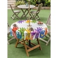 thumbnail image 4 of Outdoor Tablecloth with Umbrella Hole for Patio/Picnic/Party/Camping, Colorful Hands Print Waterproof Table Cloth Round Cover Washable, Cartoon Cute Funny White (Dia 54"), 4 of 8