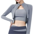 thumbnail image 4 of IROINNID Women's Zip Up Jacket Long Sleeve Solid Color Round Neckline Outwear, Comfy Wear Color Matching Long Speed Dry Tight Slimming Sports Fitness Running Yoga Jacket, 4 of 7