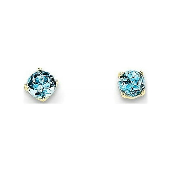 Primal Gold 14 Karat Yellow Gold 3mm December/Blue Topaz Post Earrings