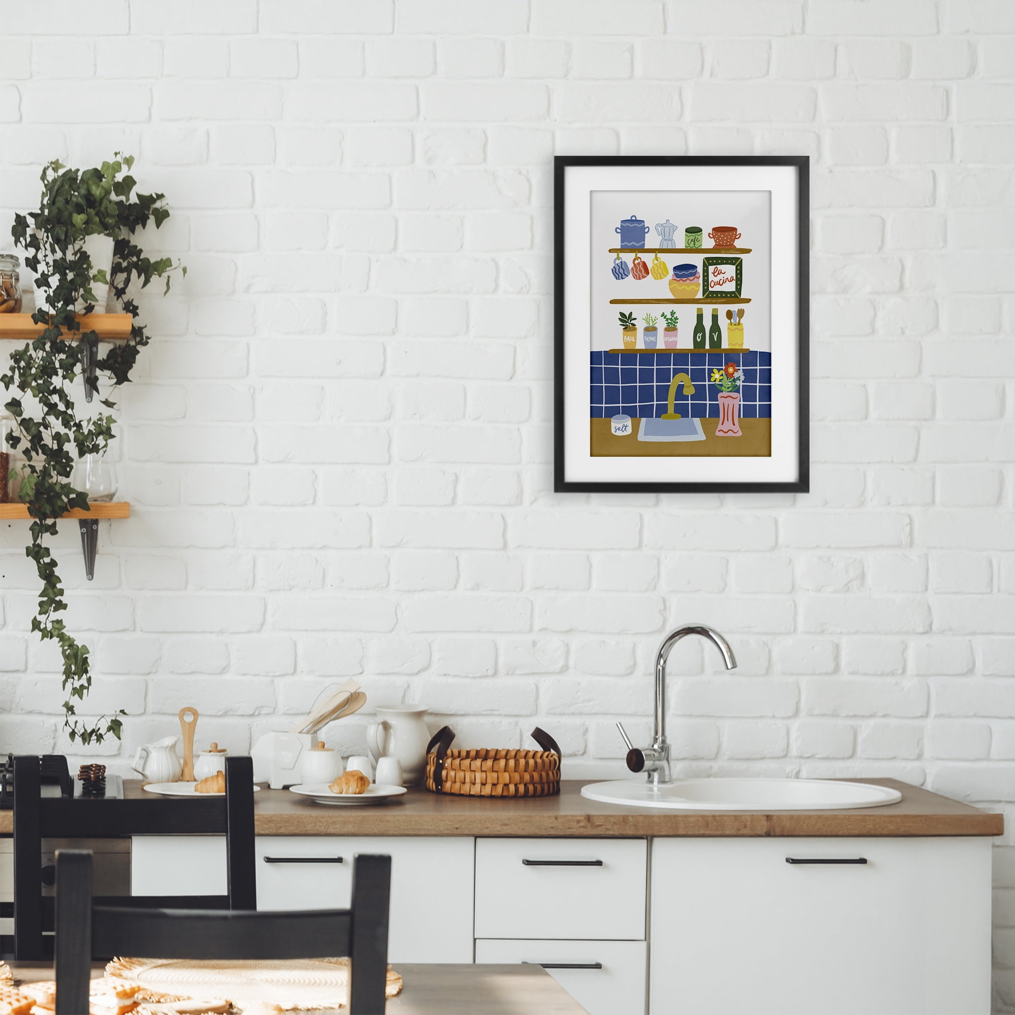 Stupell Industries Italian Kitchen Spice Rack Black Framed Print Under Glass, design by Amanda Houston