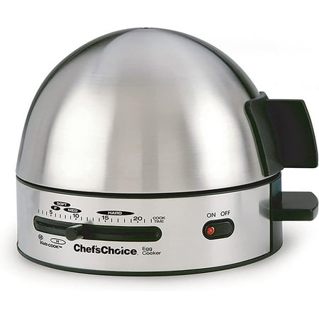 

Chef sChoice 810 Gourmet Egg Cooker with 7 Egg Capacity Makes Soft Medium Hard Boiled and Poached Eggs Features Electronic Timer Audible Ready Signal Nonstick Stainless Steel Design 7-Eggs Silver