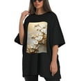 thumbnail image 4 of Plus Size Shirt for Women Black Tops for Women Oversized Short Sleeves Shirt for Women Flowers T Shirt Crewneck Shirt for Women L, 4 of 5