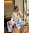 thumbnail image 3 of Sylvia Women's Spring/Autumn/Winter Minimalist Long Sleeve Crew Neck Short Slim Fit Solid Color Knit Cardigan Sweater Jacket For Daily Commute White, 3 of 16