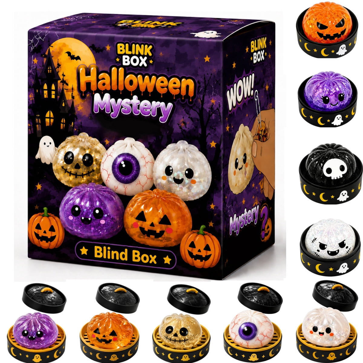 2026 New Halloween Spooky Ghost Dumpling, 3.35Inch Dumplings Squish with Steamer, Ideal Holiday & Birthday Gifts