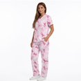 thumbnail image 4 of Yspwyqan Pink Ribbon Scrub Uniforms for Women, 2 Piece Short Sleeve V-Neck Scrubs, Stretchy Cozy Breast Cancer T Shirts with Pockets for Healthcare Medical Nursing, Size 3XL, 4 of 7