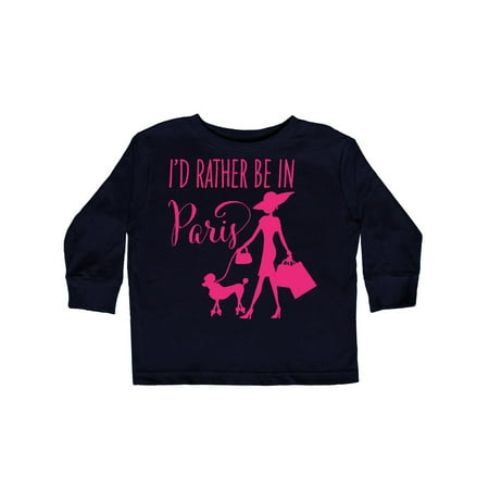

Inktastic I d Rather Be in Paris- shopping and travel in pink Gift Toddler Toddler Girl Long Sleeve T-Shirt