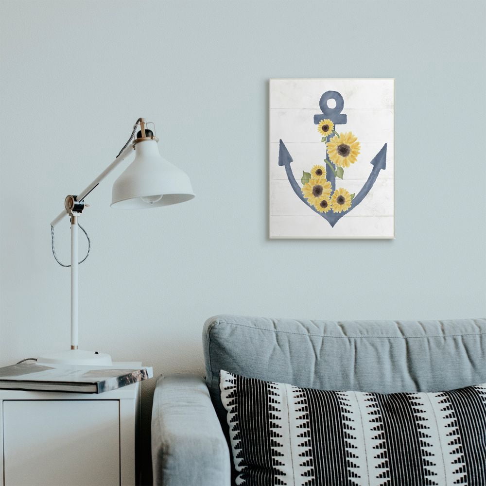 Stupell Industries Countryside Anchor with Sunflower Vine Floral Detail Designed by Daphne Polselli