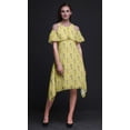 thumbnail image 4 of Bimba Yellow Bird Printed Womens Ruffle Front Cold Shoulder Swing Shift Dress - Small, 4 of 6