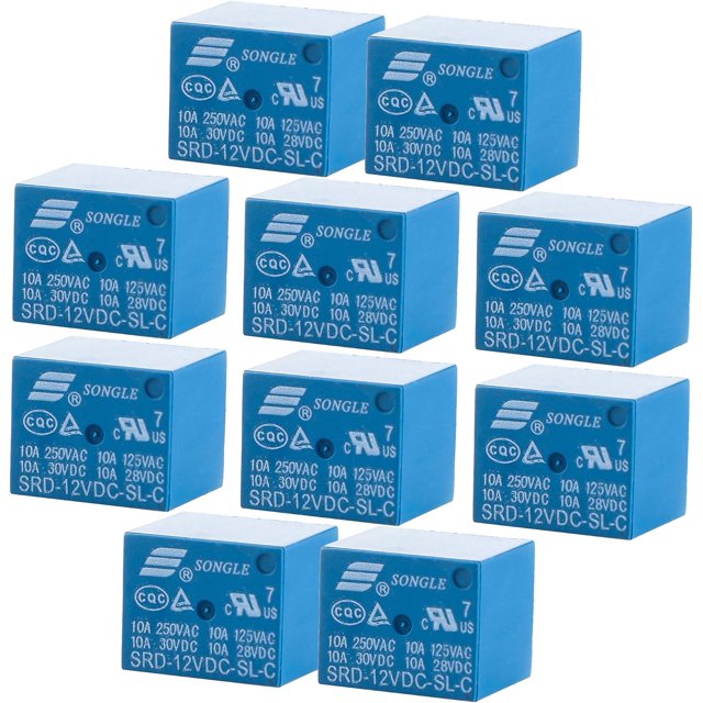 HUGFEGWE DC 12V 10A Power Relay PCB Mount 5 Pins Conversion Type (10 Pack) CA919-113139