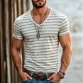 thumbnail image 3 of Mens T-Shirts Summer Lightweight Breathable Short Sleeve V Neck Loose Fit Casual Striped Shirt Streetwear, 3 of 5