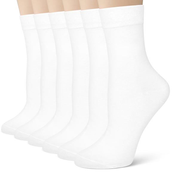 Loritta Crew Socks for Women Casual Dress Socks 6 Pairs Womens Soft Cotton Calf Socks, Size 9-11