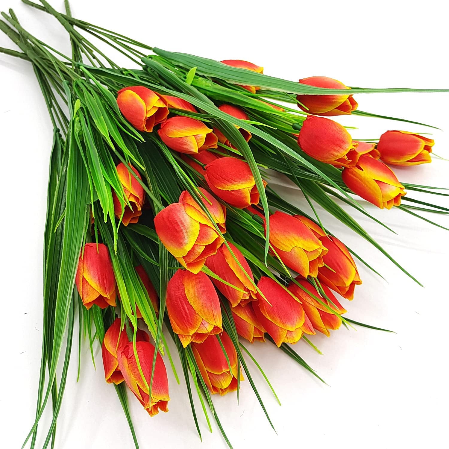 Outdoor Artificial Tulips Fake Flowers UV Resistant Faux Plastic Greenery Shrubs Plants for Home Outside Garden Porch Window Farmhouse Decor (Orange)