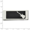 thumbnail image 2 of Stainless Steel Polished Black Carbon Fiber Inlay Guitar Money Clip Measures 20mm Wide - Money Clip for Men, 2 of 5
