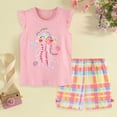 thumbnail image 2 of CAUYDY Baby Girl Summer Clothes Cute Ruffle Tops Dress Shorts Outfits Set Infant Toddler Shrit Bloomers Princess Outfit (Sizes 4-5 Years,D01-Pink), 2 of 8