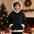 thumbnail image 2 of SRZYMJ Boys Flannel Hooded Pullover Sweatshirt Soft Cozy Casual Wear Youth Childrens Outerwear Jacket Top Black 7-8 Years, 2 of 7