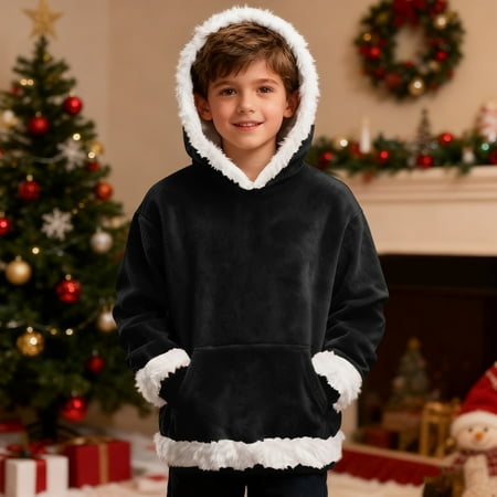 JIAYUE Boys Girls Christmas Sweatshirts Hoodies Solid Color Long Sleeve Hooded Pullover For Toddlers Casual Stylish Base Layer