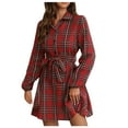 thumbnail image 2 of Pntutb Robe pour Femmes Liquidation Mode Robe Décontractée pour Femmes à Manches Longues Col Rabattu Boutons Robe à Imprimé Patchwork, 2 of 8