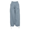 thumbnail image 4 of QURATI Women Baggy Cargo Jeans Mid Waist Wide Leg Parachute Denim Pants Sweatpants Pockets Womens Bottoms Light Blue M, 4 of 9