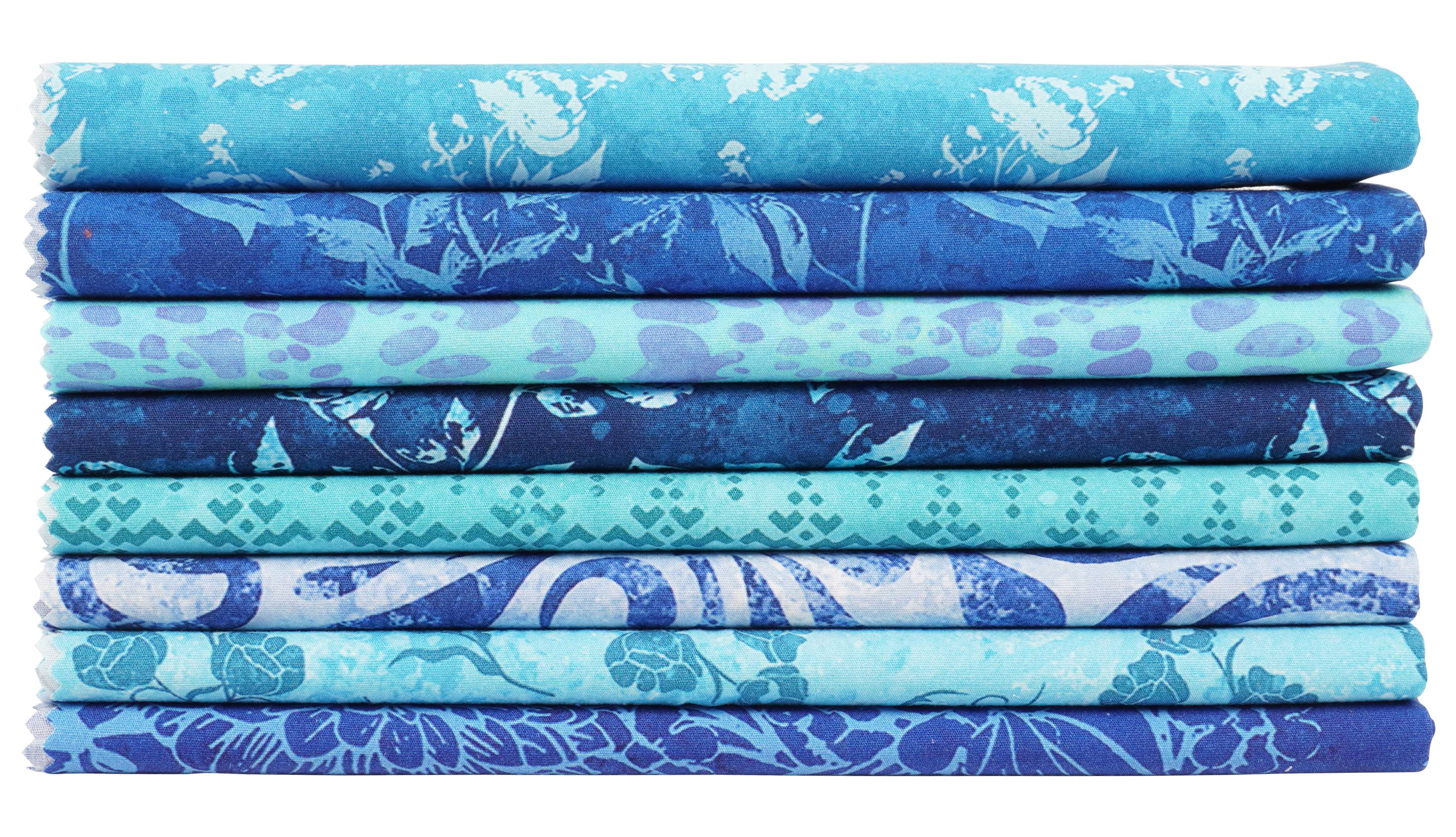 Soimoi 8 Pc Fat Quarter Bundle-BatikPrint 18"x 22"DIY Patchwork-100% CottonPre-Cut Quilting Fabric Medium Blue