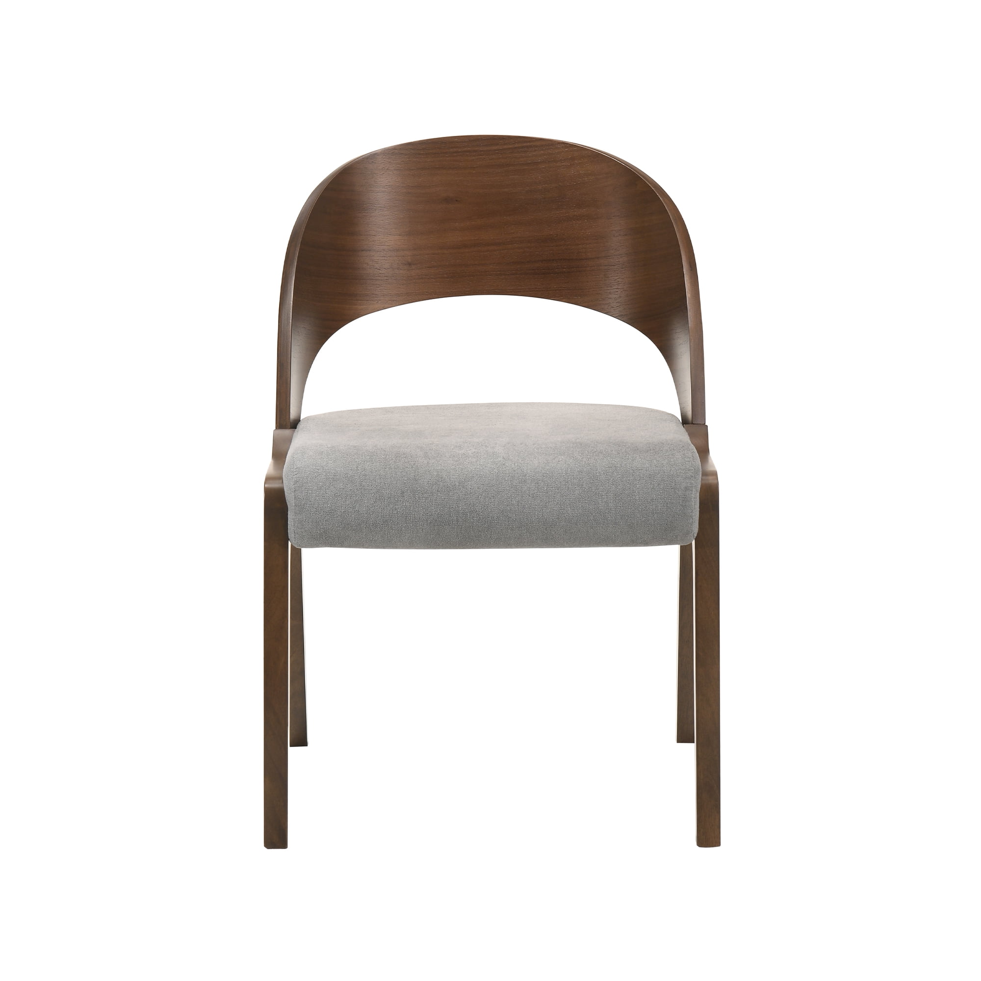 Polly Mid-Century Modern Dining Accent Chairs in Walnut Finish and Grey Fabric - Set of 2