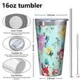 thumbnail image 4 of 16oz Tumblers Pioneer Flower Floral Print Pattern Stainless Steel Vacuum Insulated Double Wall Travel Tumbler Cups Mug with Lid and Straw,Cleaning Brush for Coffee,Tea, 4 of 4