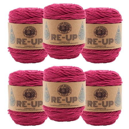 Lion Brand Re-Up Medium Cotton Polyester Blend Raspberry Yarn, 114 yd (6 Pack)