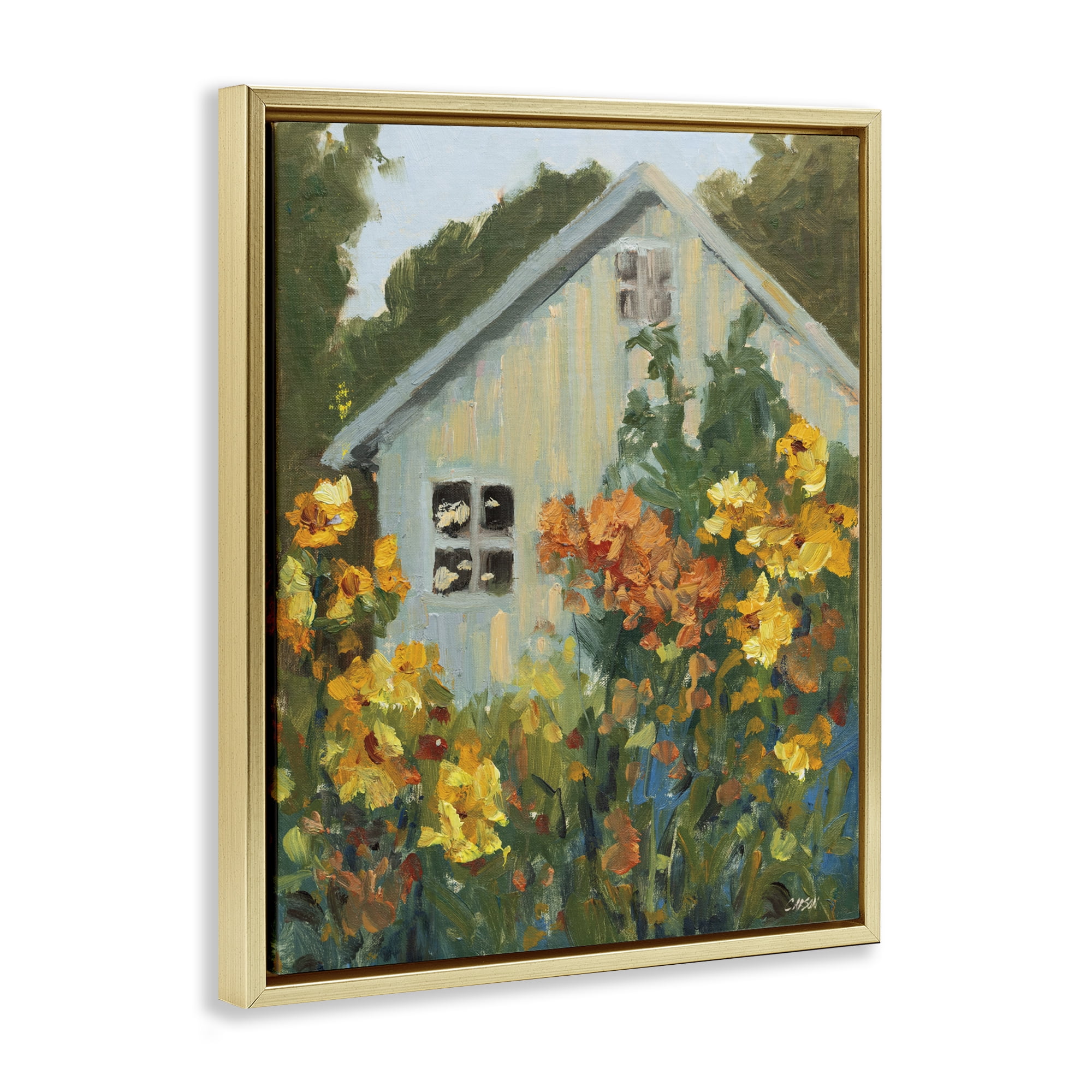Stupell Industries Sunlit Cottage Garden View Gold Framed Floater Canvas Wall Art, design by Carson Overstreet